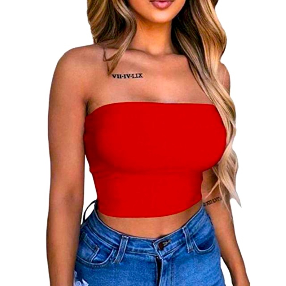 New Cherry Cropped Red Tube Top Strapless Top Sz S/L